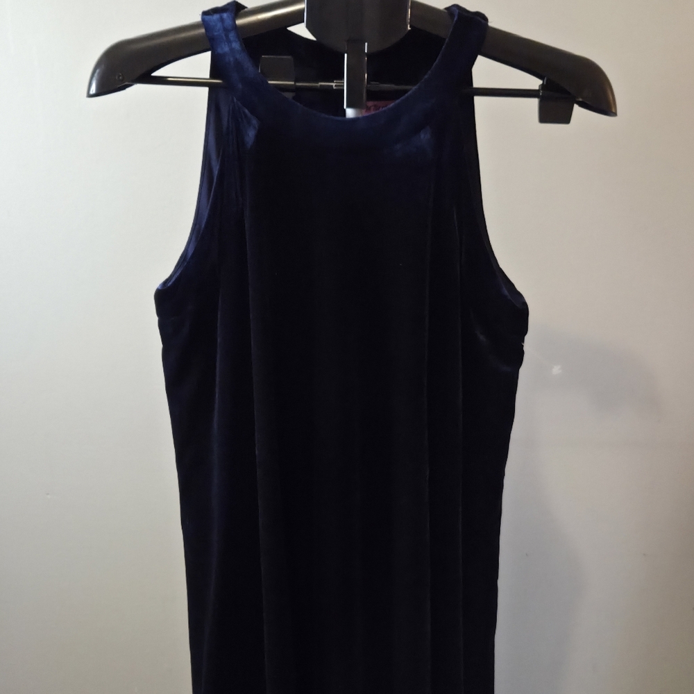 Navy Velvet Halter Swing Dress - Picture 4 of 12